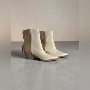 Buckle White and Tan Heeled Boots Western Style